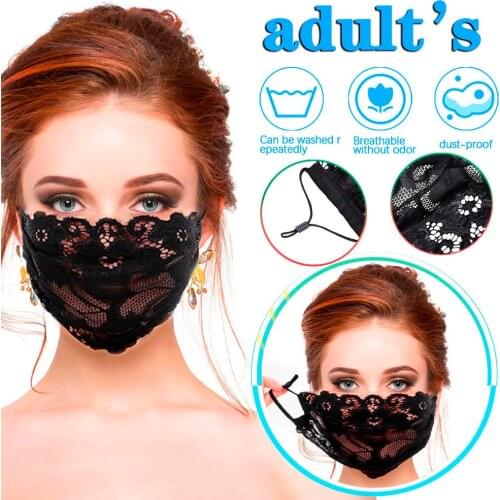 Masque lavable Ladies Single layer Black Embroidery Lace Mesh reusable facemask cubre bocas mascara facial Halloween cosplay