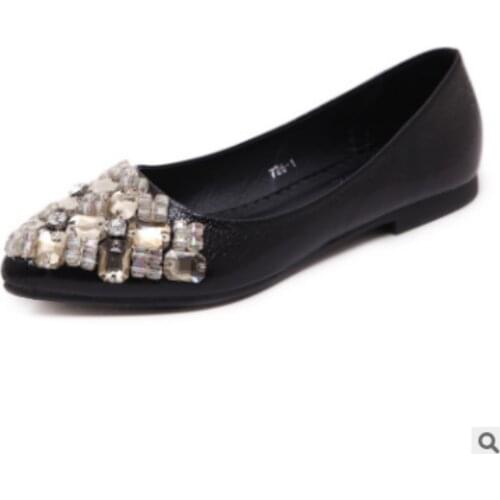 Ladys Catchpenny Big Size 34-43 Luxury Rhinestone Soft Comfortable Pointed Toe Flattie Thin Shoes Driving FootwearIn Gold/Black