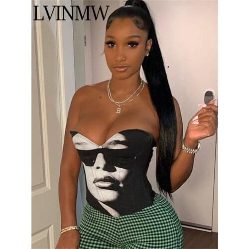 LVINMW Sexy Skinny Figure Print Designed Sleeveless Cloth Irreguler Novelty Backless Slim Fashion Casual Crop Top Tops Women