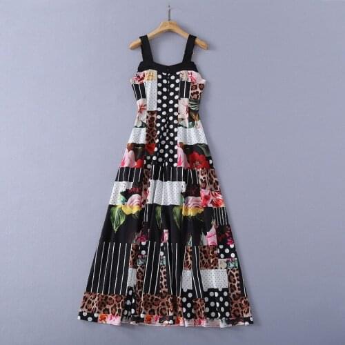 2021 Summer Women High Quality Spaghetti Strap Dots Leopard Print Beading Beach Long Bohemain Dress