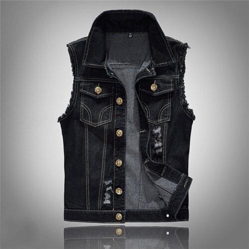 Cotton Jeans Vest Men Sleeveless Black Denim Jacket Winter Warm Male Fleece Cowboy Waistcoat Hip Hop Streetwear