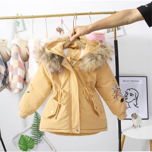 Girls' winter long sleeve cotton padded clothes 2020 new childrens Plush thickened embroidered cotton clothes coat and jacket