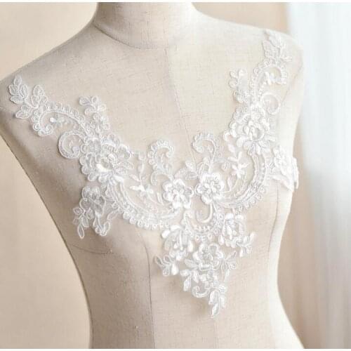 1 Piece Ivory Color Beautiful Wedding Bridal Guipure Embroidery Lace Collar Applique