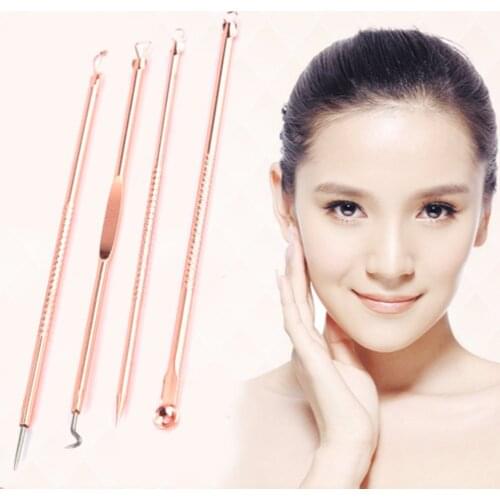 4Pcs/Set Rose Gold Acne Blackhead Removal Needles Pimple Spot Extractor Cleanser Beauty Face Clean Care Tools