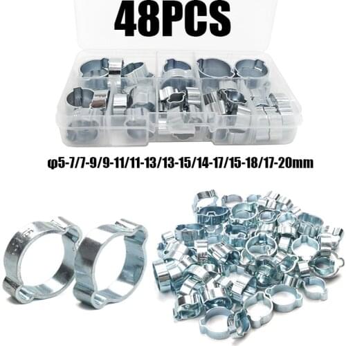48PCS Zinc Plated Double Ear Hose Clamp 8Sizes 5-7/7-9/9-11/11-13/13-15/14-17/15-18/17-20mm bolts and nuts home improvement