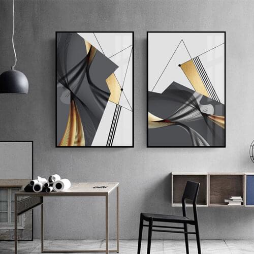 Unframed Abstract Black and Gold Color Block Canvas Art Painting Modern Wall Decorative Posters Office Hotel Home Decor Pictures