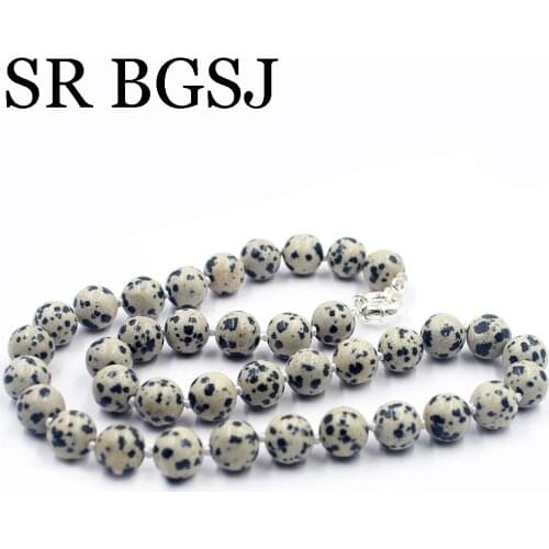 Free Ship 10mm Dalmatian Jaspers Round Gems Beads Knot Genuine Stone Chocker Beaded Jewelry Necklace Strand 17.5"