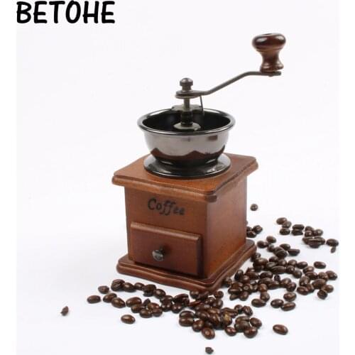 BETOHE Mini Manual Coffee Mill Wood Stand Bowl Antique Hand Coffee Bean Grinder