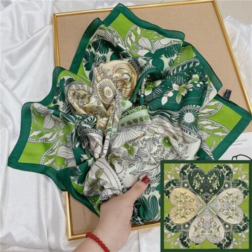 Brand 2021 Spring Square Scarf for Women Print Silk Feeling Foulard Female Office Neckerchief Lady Bandana Square Scarves Luxury