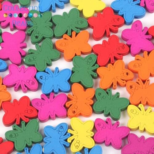 100pcs Natural Wooden Colorful Butterfly Flowers Beads Loose Spacer Beads For DIY Bracelet Jewelry Making Handmade Accessories