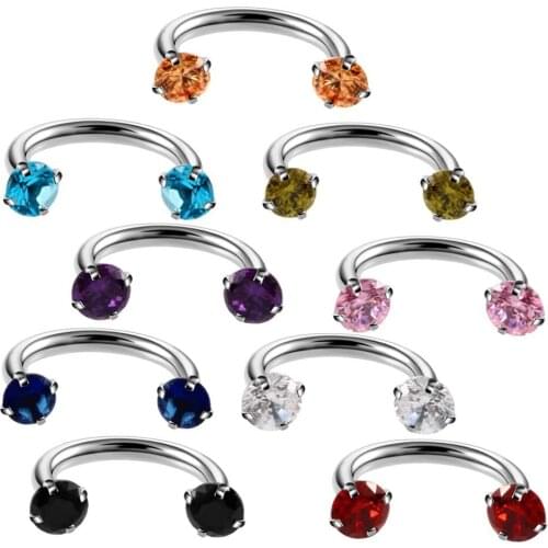 C Shaped Ring Nose Nail Round Clear Zircon Inner Teeth Eyebrow Nail U-ring Popular Personality Body Puncture Crystal Earring