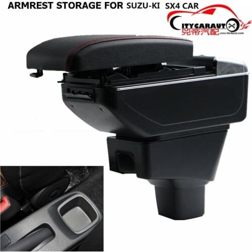 CITYCARAUTO BIGGEST+LUXURY+USB FOR SX4 Car armrest box central Storage content box with cup holder LED USB FIT FOR SUZUKI SX4