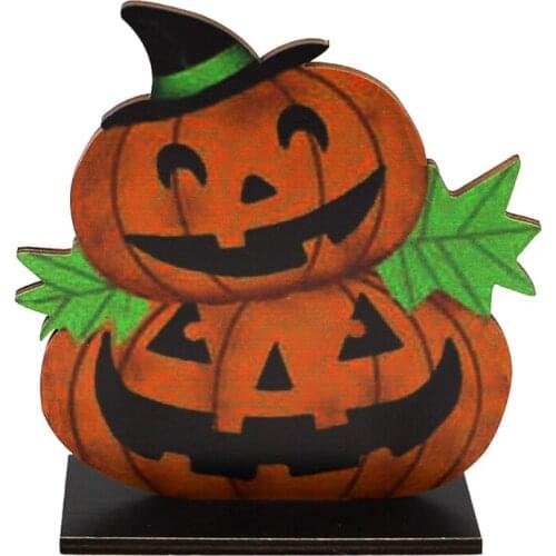 Cartoon Pumpkin Witch Hat Wooden Sign with Base Halloween Table Decoration Centerpieces Tier Tray Party Desktop Ornament