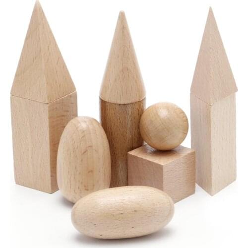 Wooden Geometric Solids 3-D Shapes Montessori Learning Resources for School Home