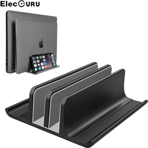 Double Adjustable Vertical Laptop Stand 2 Slots Aluminum Desktop Dual Holder for All MacBook/Surface/Chromebook/Dell/iPad/HUAWEI