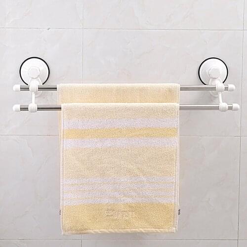 Shuangqing Stainless Steel Suction Cup Towel Rack Bathroom Organizer Double Towel Bar