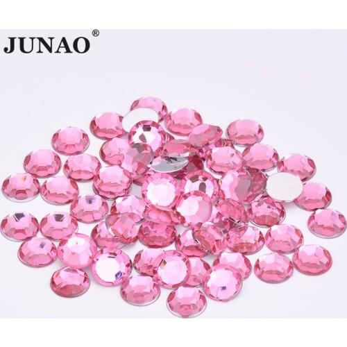 JUNAO 3 6 8 10 mm Light Pink Flatback Round Rhinestone Round Nai Art Acrylic Strass Glitter Loose Crystal Stone for Decoration
