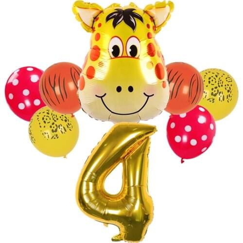Jungle Animal Balloons Set Chrome Metallic Latex Balloon 32inch Gold Number Giraffe Globos Kids Birthday Party Baby Shower Decor