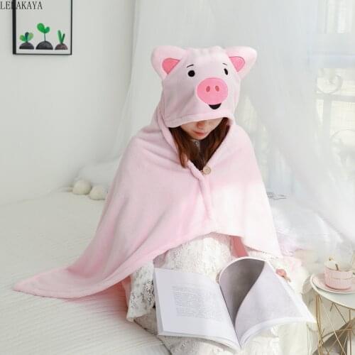 115x70cm Lovely Office Lunch Break Plush Shawl Napping Blanket With Hooded Cute Cartoon Pig Soft Stuffed Cloak Keep Warm Toys