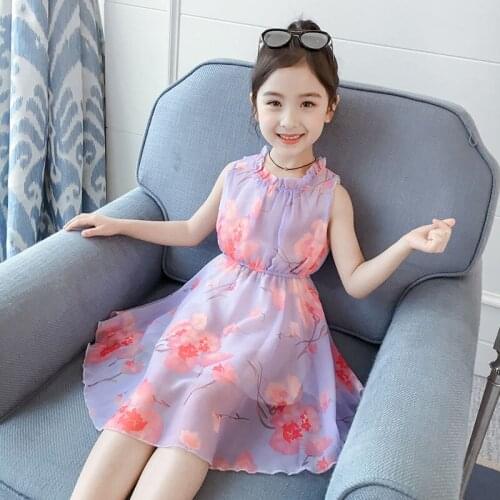 Girls Dress Summer Wear 2020 New Big Kids No Sleeve Dress Western Style Chiffon GIRLS Princess Dress 4-12 Ages