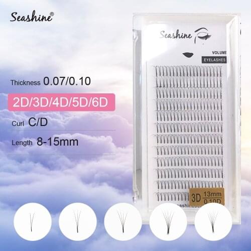 Seashine High Quality 1 Tray Short Stem Russian Volume Lashes Extensions Premade Fans Natural Long Eyelash Extension 2D 3D 4D 5D