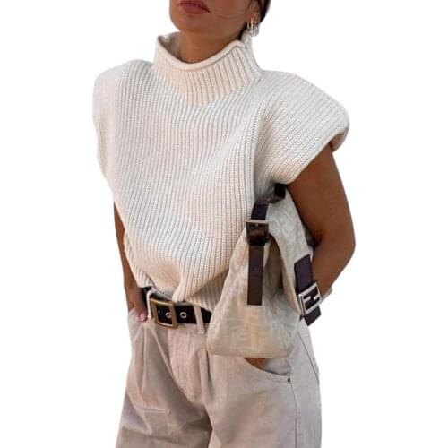 Short Sleeves Sweater Women Short Sleeve High Collar Top Fashion Solid Color Top Stylish Sweater for Ladies