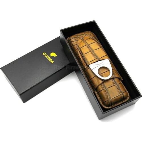 Cohiba Genuine Leather Cigars Tube Stainless Steel Cigar Cutter Portable Travel Cigar Jar Leather Humidor Crocodile Case