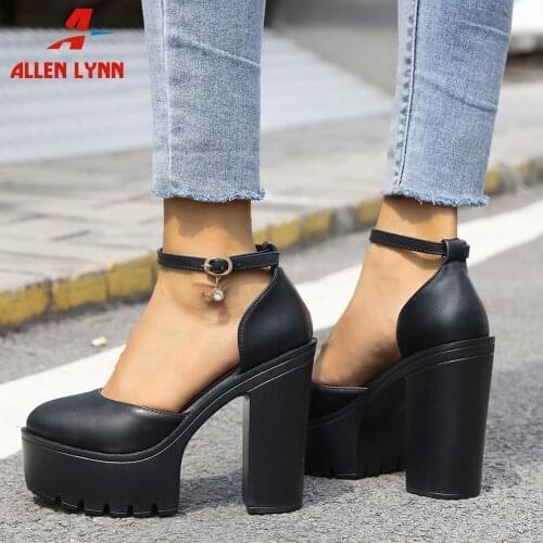 Female Mature Fashion womens Pumps Platform Thick High Heels Elegant Ladies Shoes Black Buckle 2021 Autumn New Women Shoes