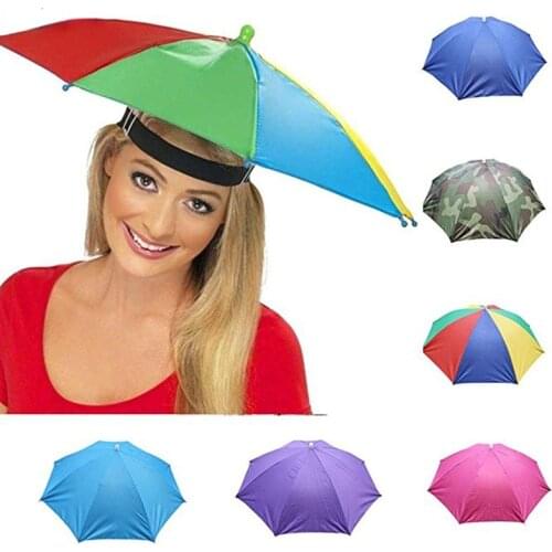 Outdoor Umbrella Hat Novelty Foldable Sun&Rainy Day Hands Free Rainbow Folding & Waterproof Multicolor Hat Cap