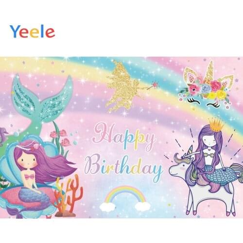 Rainbow Unicorn Mermaid Angel Golden Princess Birthday Party Backdrop Vinyl Photography Background For Photo Studio Photophone