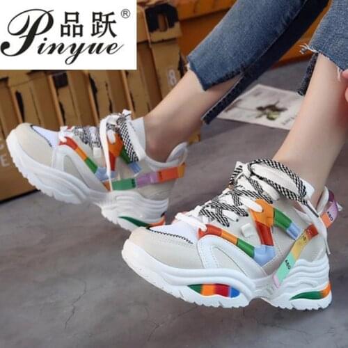 New Women Casual Shoes Summer Platform Shoes Women Sneakers Lace-Up Sewing Med Chunky Shoes For Women Shoes Zapatos Mujer