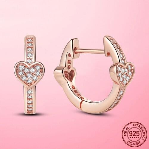Hot Heart Earrings 925 Sterling Silver & Rose Gold Heart to Heart Hoop Earrings for Women Fashion Silver Earring Jewelry Gift