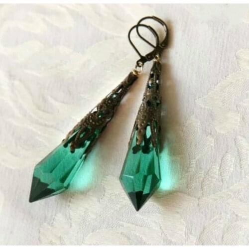 Vintage Boho Green Crystal Stone Hoop Earrings for Women Wedding Party Dangle Earring Statement Ethnic Jewelry Accessories