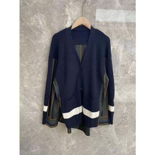 2021SS Spring Casual Women Striped Patchwork Knitted Cardigan Ladies Luxury Sweater Coat Tutu