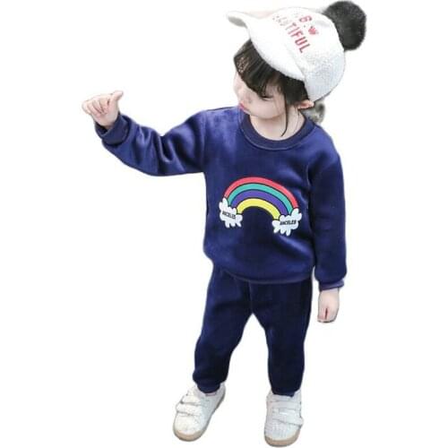 Winter Children for Girl Suit Clothes 2021 New Golden Velvet Autumn Pullover+Long Pant/2Pcs Kids Baby Jacket Set for Boy 1-5y