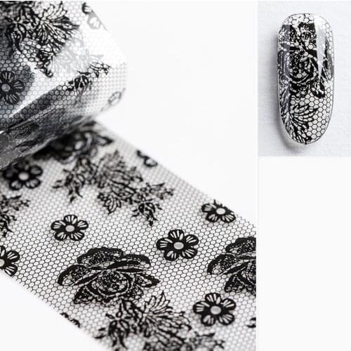 1 roll 4*100CM Black Lace Nail Foil Lace Flower Nail Art Transfer Foils Transfer Sticker Paper