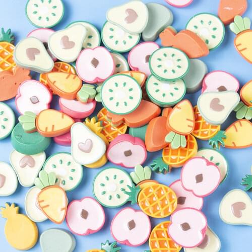 10Pcs Simulation Cartoon Fruit Kids Super Clay Resin Accessories Slime Toys DIY Hairpin Mobile Phone Shell Patch Decoration