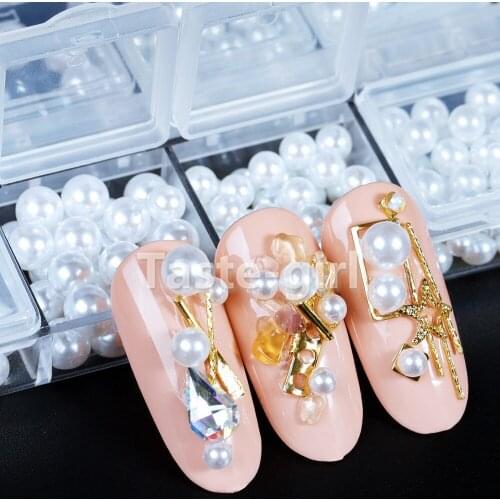 12 Grid AB Nail Art Decorations Mixed Size Pearl Rhinestones Nail Art Beads Jewelry Polish Nail Design Accesoires Strass Stone