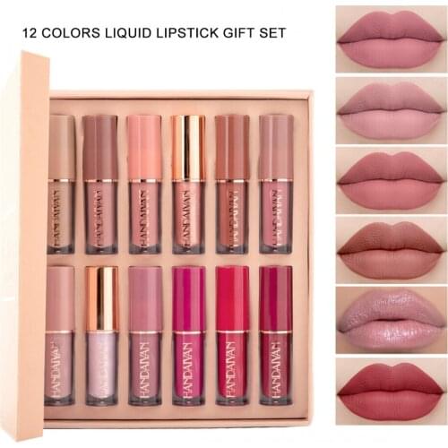 12Pcs/Box Matte Liquid Lipstick + High Shine Transparent Clear Lip Gloss Makeup Set Waterproof Long-Lasting Lip Gloss