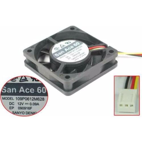 Sanyo Denki 109P0612M628 DC 12V 0.09A 60x60x15mm 3-wire Server Cooling Fan