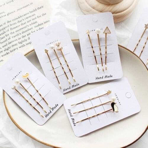 3pcs/set Gold Metal Geometric Hair Clips Imitation Pearl Hairpins Barrette Hairgrip Fashion Women Hair Accessories