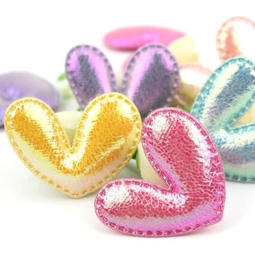 35Pcs 3.5*4cm Shiny PU Leather Heart Padded Appliques For DIY Hairpin Headwear Gifts Crafts Decoration Clothing Accessories