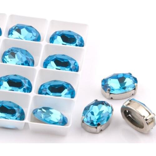 4120 All Sizes Aquamarine Oval Claw Sew On Rhinestone Fancy Stones Strass Shoes Clothes Decoration Garment Accessories