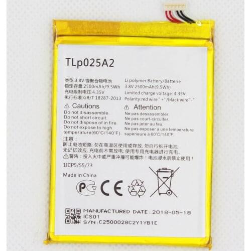 2pcs/lot 2500mAh Mobile Phone Battery TLp025A2 For Alcatel One Touch POP C9 Dual 7047D Idol X Plus OT 6043D 8000D 8008D TCL S960