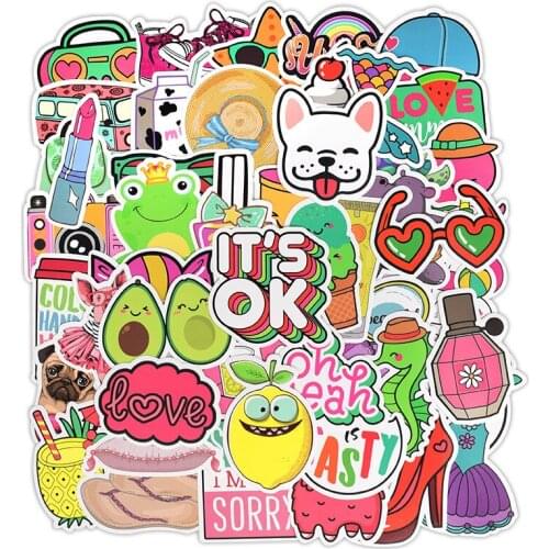 50 Pcs Little Fresh Girl Anime Fashion Summer PVC Stickers Toys Decor For Car Laptop Pad Phone Trunk Guitar Bicycle Motor F4