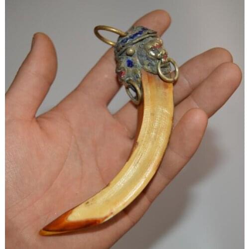 Antique house enamel lion head bag evil boar teeth miscellaneous antiques collection