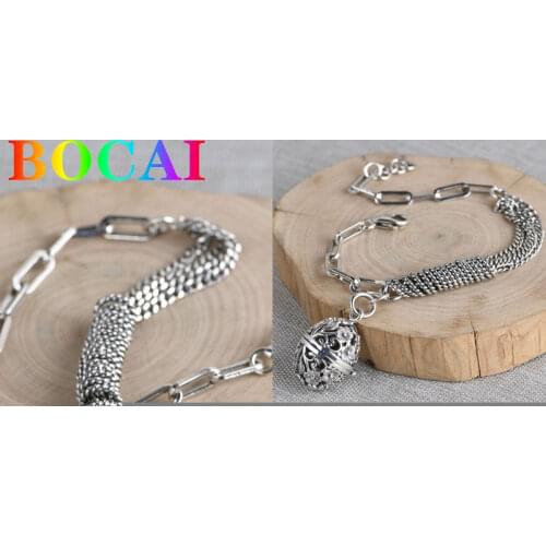 BOCAI Real Sterling Silver S925 Bracelet 2021 Retro N-chain Hollow Out Silver Sachet Womens Thai Silver Hand Chain Jewelry