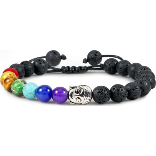 Natural 7 Chakras Stone Braided Bracelet Men 8mm Wooden Beads Tiger Eye Reiki Buddha Bangle Women Healing Balance Prayer Jewelry