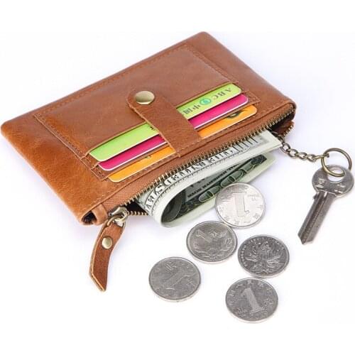 Brand Card Holder Men Women Cow Leather Key Chain Bag Mini Card Wallet Female Organzier Mini Credit Card Case Zipper Coin Pocket