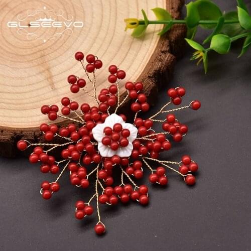 GLSEEVO Natural Freshwater Shell Brooch On Clothes Woman Party Natural Coral Flower Shape Luxury Jewelry Accessories GO0376